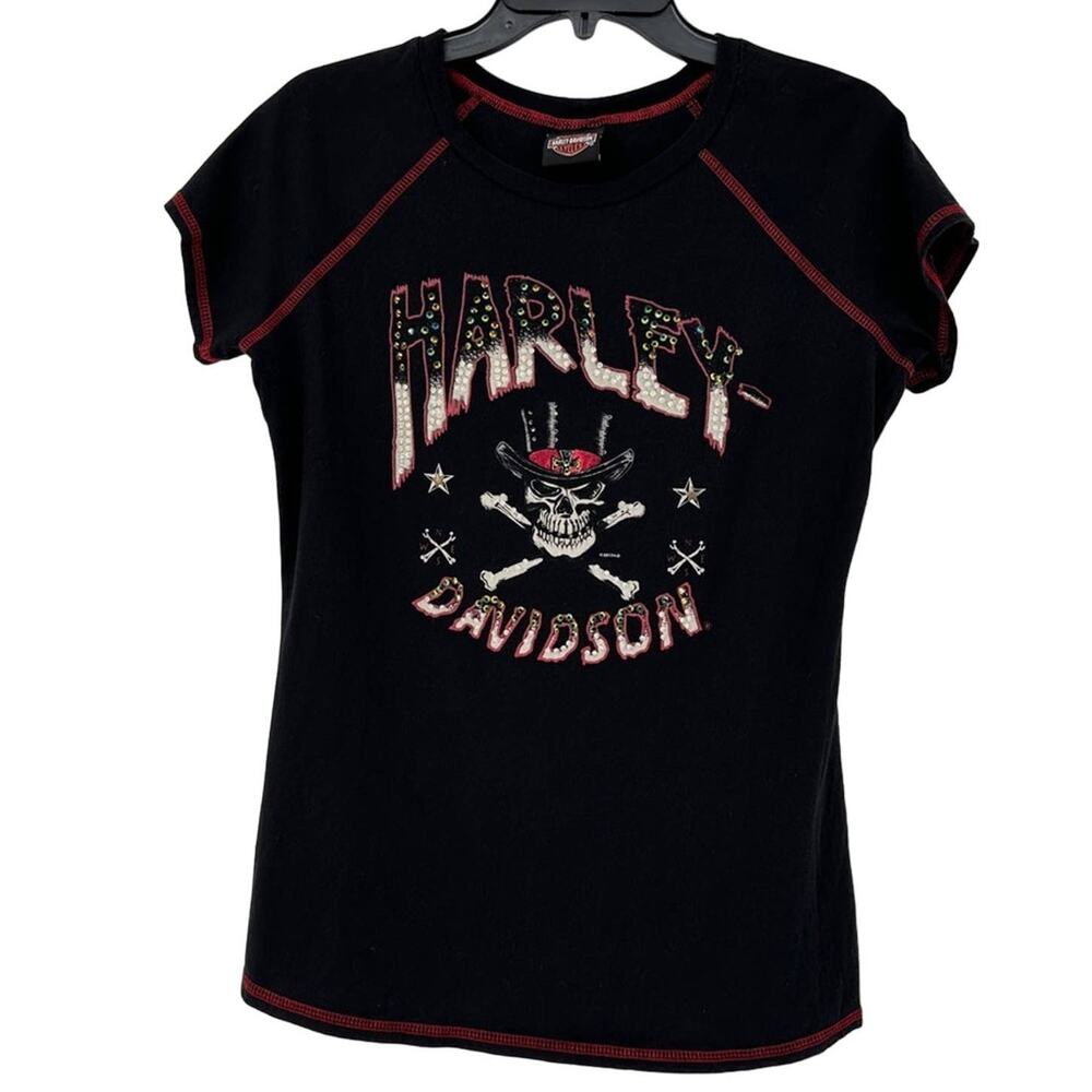 Harley-Davidson Rhinestone Skull Graphic Black T-Shirt • Sedona Edition - Picture 2 of 10